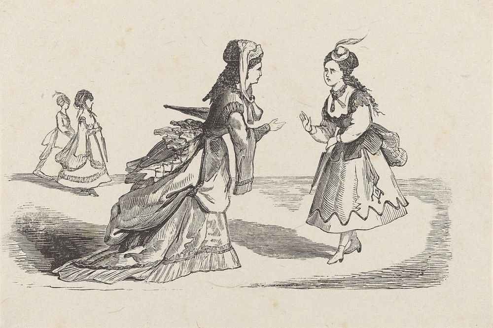 Twee vrouwen naar elkaar gebarend (1836 - 1912) by Isaac Weissenbruch