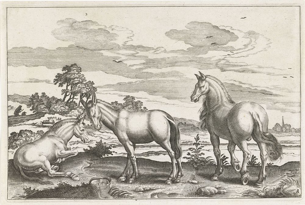 Paard en ezels (1628 - 1679) by anonymous, Adriaen Collaert and Nicolaes Visscher I