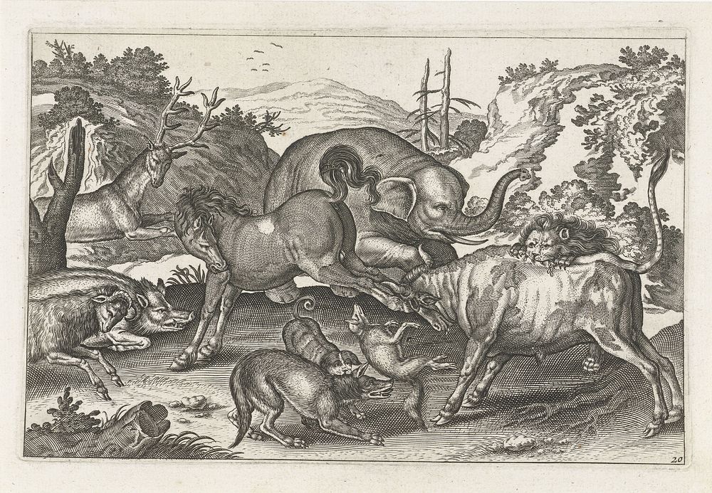 Vechtende dieren (1628 - 1679) by anonymous, Adriaen Collaert and Nicolaes Visscher I