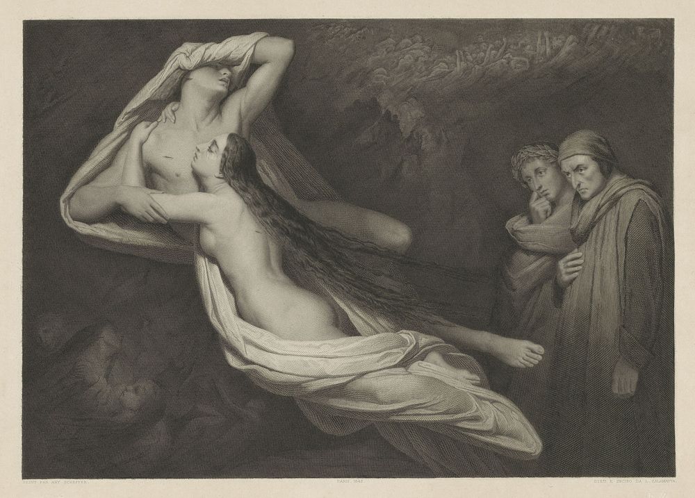 Francesca da Rimini en Paolo Malatesta (1843) by Luigi Calamatta, Luigi Calamatta, Ary Scheffer, Chardon ainé and Aze and…
