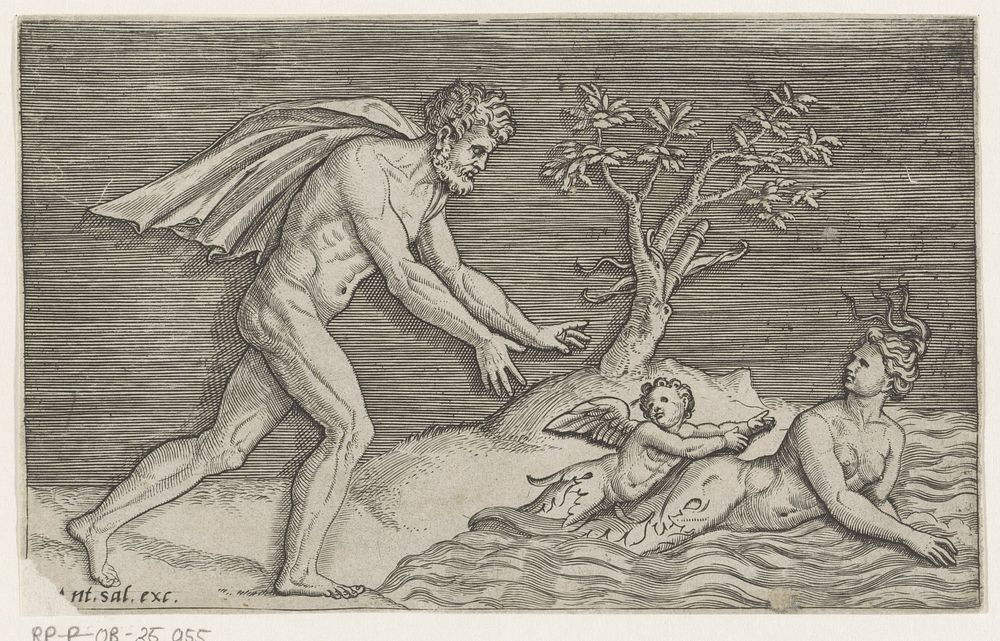 Naakte man achtervolgt een Naiade (1517 - 1562) by Marco Dente and Antonio Salamanca
