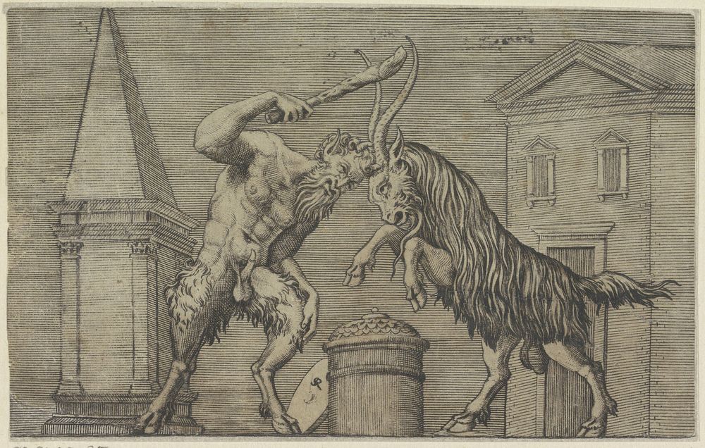 Sater en ram in gevecht (1498 - 1532) by Marco Dente