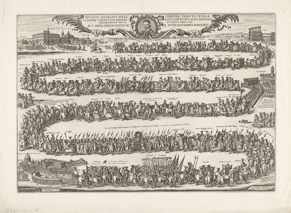 Processie van paus Innocentius XI naar Sint-Jan van Lateranen (1650 - 1691) by Giovanni Battista Falda, Giovanni Battista…
