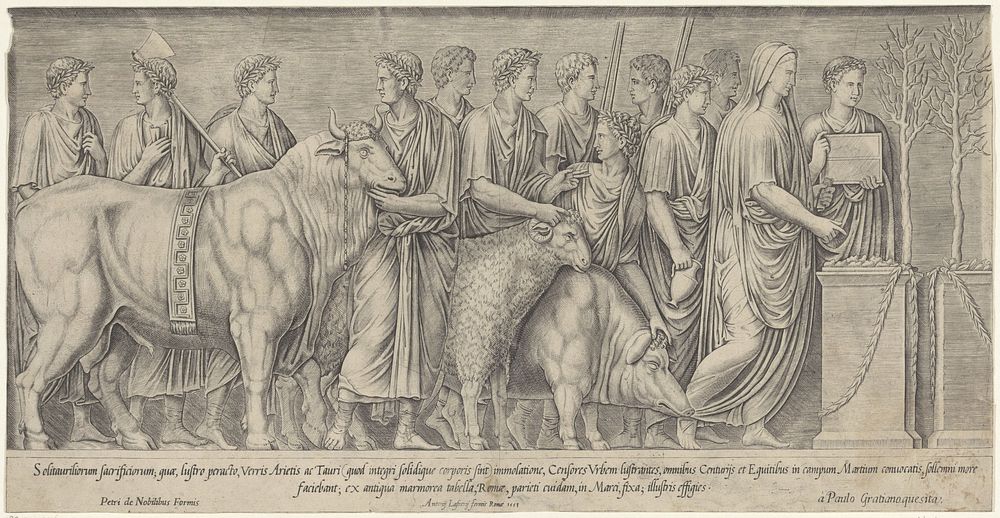 Marmeren reliëf met een processie met offerdieren (1584 - 1585) by anonymous, Antonio Lafreri and Pietro de Nobili
