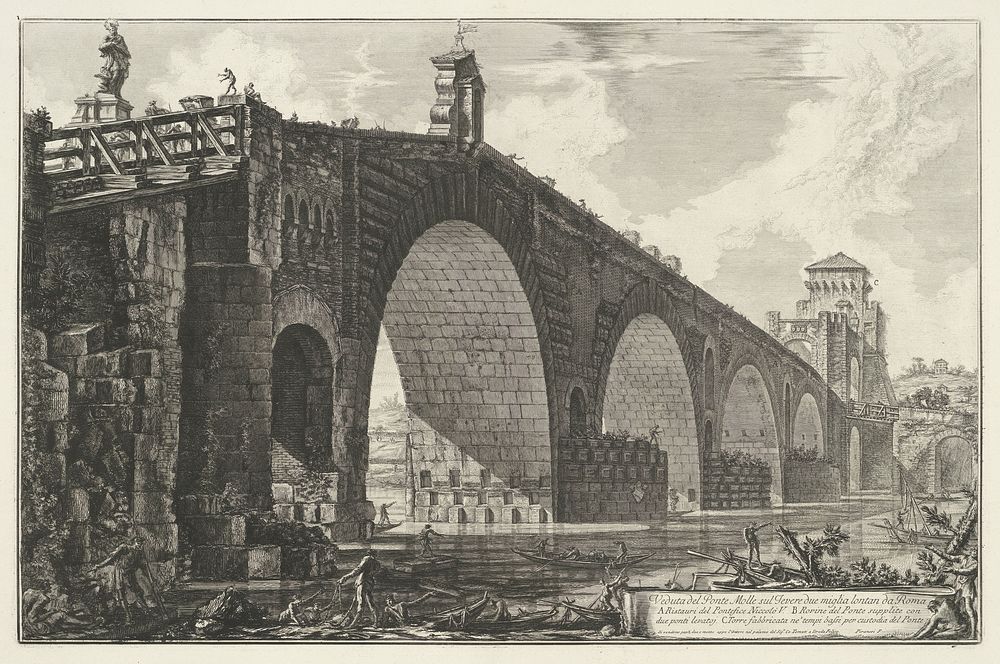 Milvische brug te Rome (1748 - 1778) by Giovanni Battista Piranesi and Giovanni Battista Piranesi