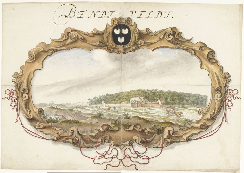Cartouche met gezicht op het buitengoed Bentveld (1600 - 1699) by anonymous