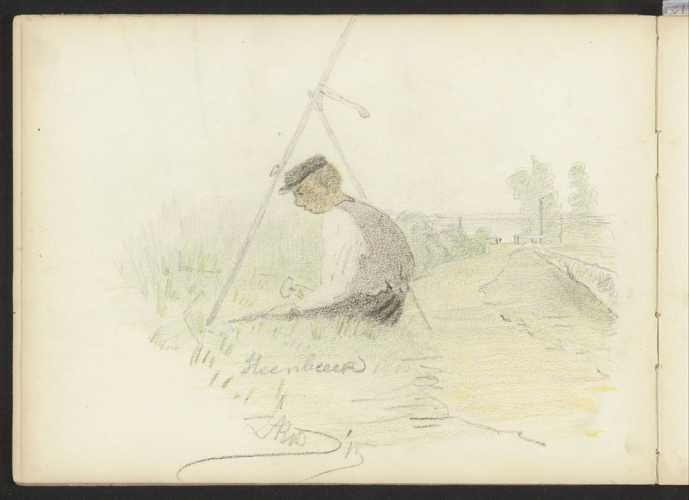 Zittende jongen bij een pad (1915) by jonkheer Johannes Ludovicus Paulus Bosch van Drakestein