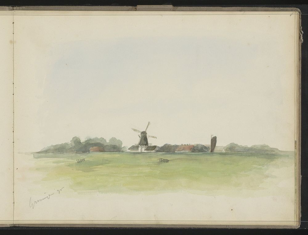 Landschap met molen te Groningen (1895) by Chris Huidekooper