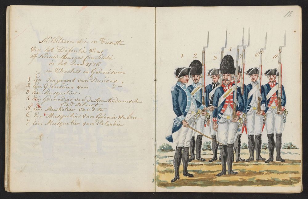 Uniformen van militairen in het Defensiewezen en het Utrechts garnizoen in 1786 (1795) by S G Casten