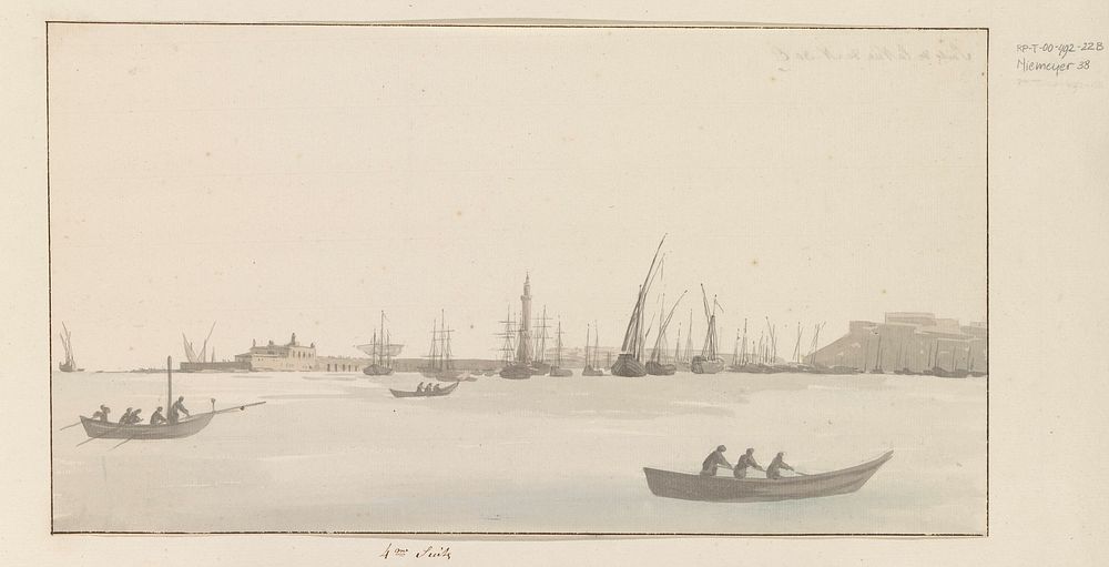 Gezicht op Golf van Napels vanaf kade bij kerk Santa Maria del Carmine (1778) by Louis Ducros