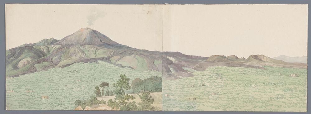 Gezicht op Vesuvius vanaf klooster Dei Zoccolanti met lavastromen uit 1734, 1764 en 1776 (1778) by Louis Ducros
