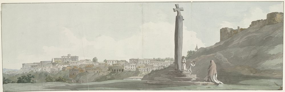 Gezicht op Arriano en monument, zogenaamde altaar van Janus (1778) by Louis Ducros