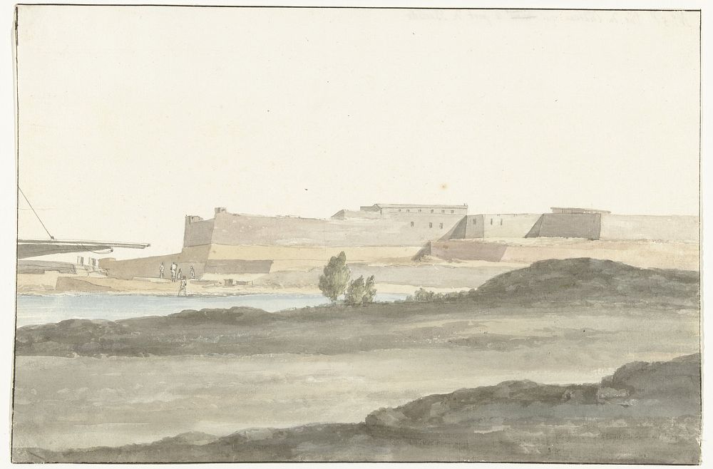 Gezicht op het kasteel in de haven van Barletta (1778) by Louis Ducros
