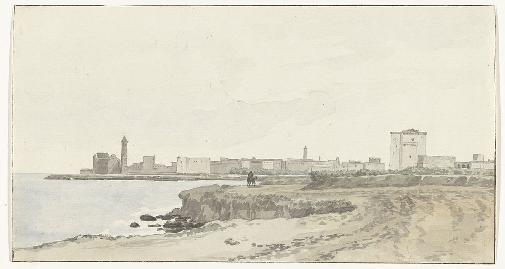 Gezicht op Trani gelegen aan de kust (1778) by Louis Ducros