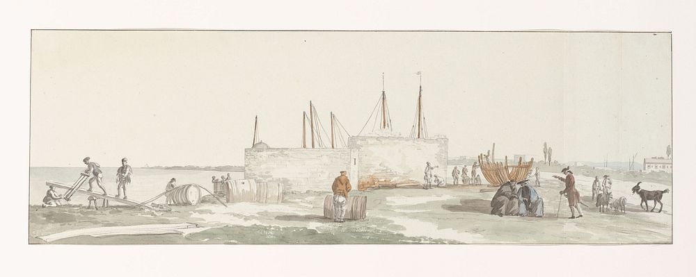 Gezicht op de bouwplaats van Bari (1778) by Louis Ducros