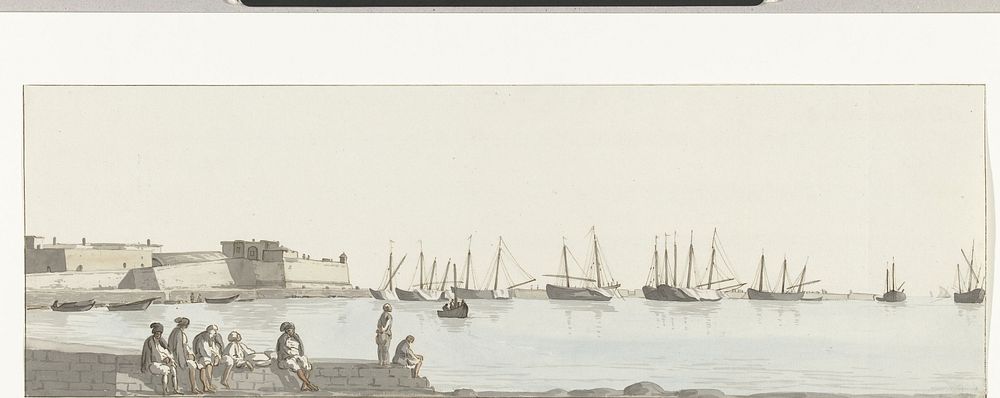 Gezicht op de rede met schepen voor anker bij Bari (1778) by Louis Ducros