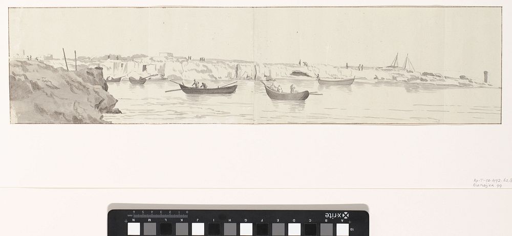 Gezicht op de rede met schepen voor anker bij Monopoli (1778) by Louis Ducros