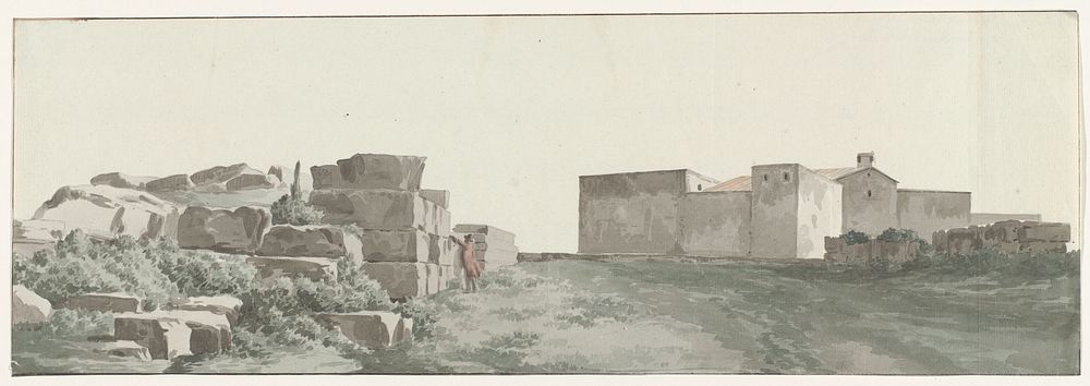 Profiel van de binnenmuren en buitenmuren van de oude stad Manduria (1778) by Louis Ducros