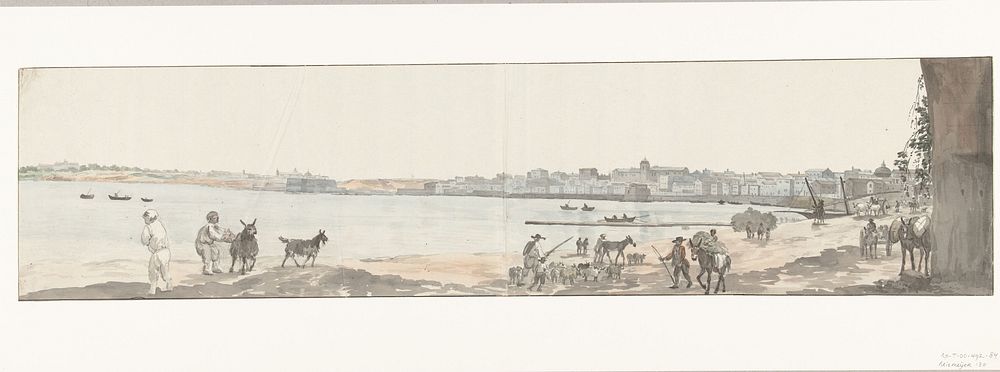 Gezicht op de stad Tarente en omgeving vanaf het aquaduct (1778) by Louis Ducros