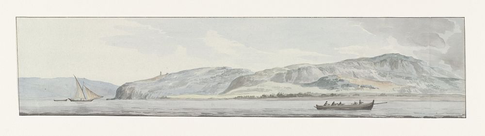 Gezicht op Capo dell'Armi  in Calabrië en kust van Sicilië ter hoogte van Taormina (1778) by Louis Ducros