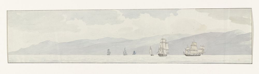 Schepen van Napolitaans escader bij kust ter hoogte van Reggio (1778) by Louis Ducros