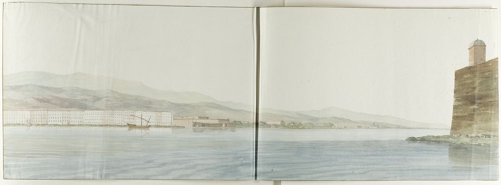 Gedeelte van de kade van Messina, gezien vanaf uiterste punt van kasteel San Salvatore (1778) by Louis Ducros