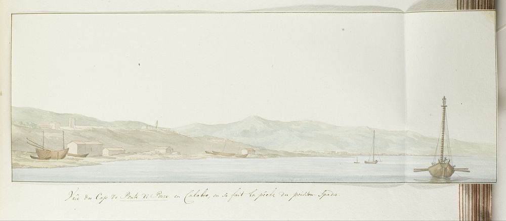 Gezicht op Kaap Ponte di Pezzo in Calabrië met vissersboten (1778) by Louis Ducros