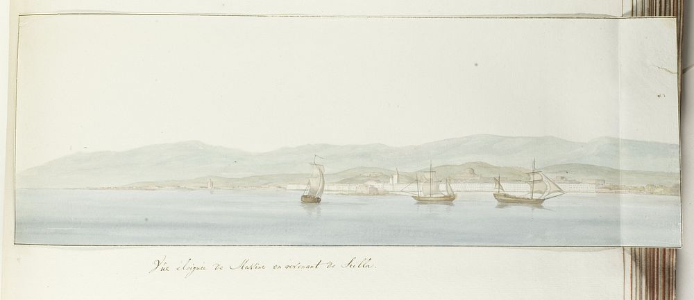 Panorama met Messina bij het naderen van Scilla (1778) by Louis Ducros