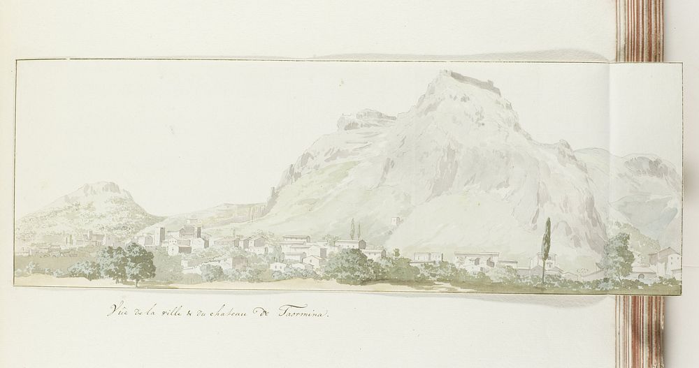 Gezicht op de stad en het kasteel van Taormina (1778) by Louis Ducros