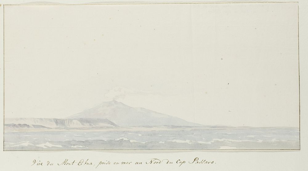 Gezicht op de Etna over zee ten noorden van Capo Passero (1778) by Louis Ducros