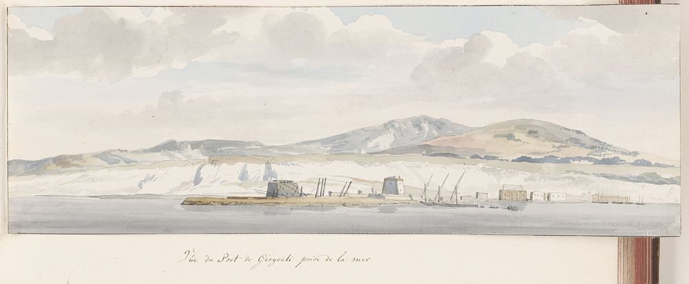 Gezicht op de haven van Agrigento vlakbij de zee (1778) by Louis Ducros