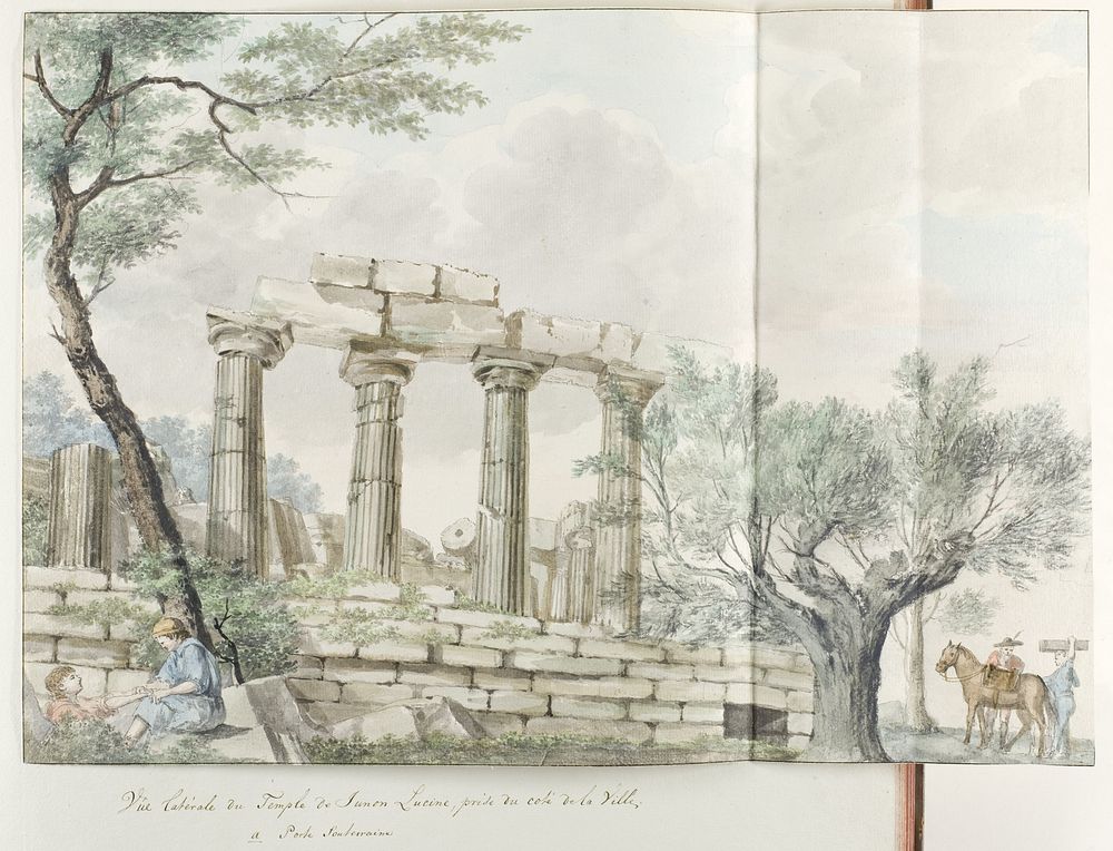 Zijgevel van tempel van Juno Lucina (1778) by Louis Ducros