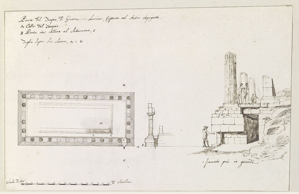 Plattegrond en opstand van Juno Lucina tempel in het oude Agrigento (1778) by Louis Mayer