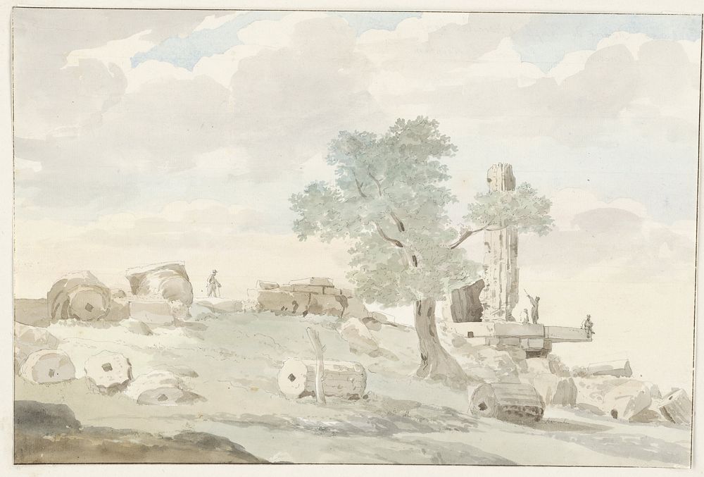 Resten van Herculestempel binnen muren van oude Agrigento (1778) by Louis Ducros