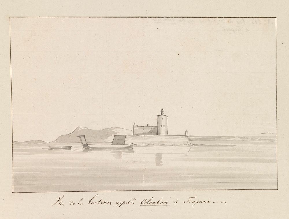 Gezicht op de vuurtoren, genaamd Colombaro, te Trapani (1778) by Louis Ducros