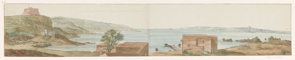 Gezicht op baai Ras il cala op eiland Gozo (1778) by Louis Ducros