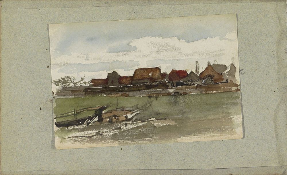 Huizen aan een dijk (1834 - 1911) by Jozef Israëls
