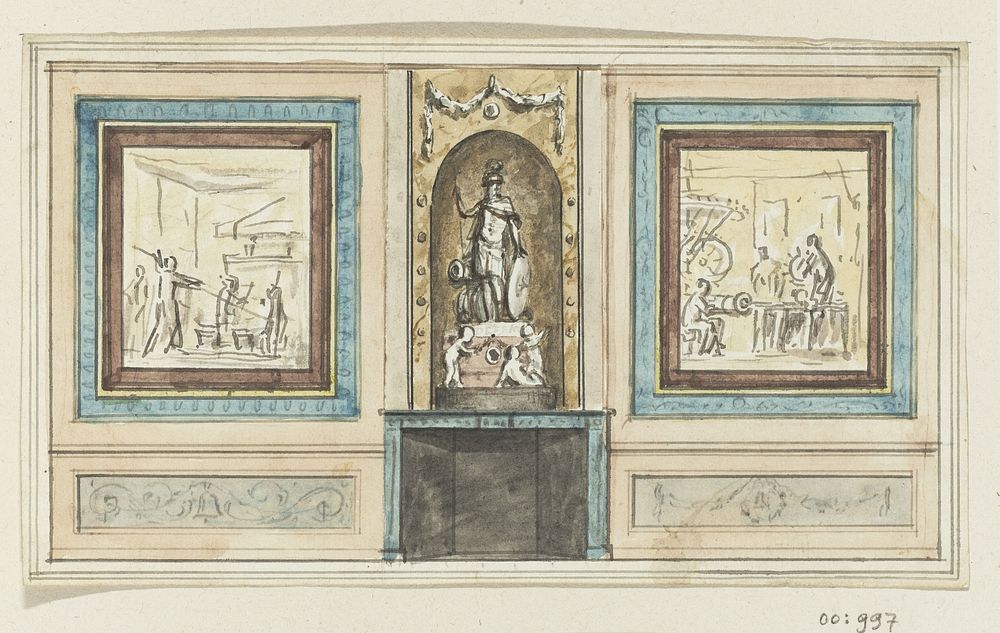 Ontwerptekening voor een kamerwand met schouw (1760 - 1819) by Jurriaan Andriessen