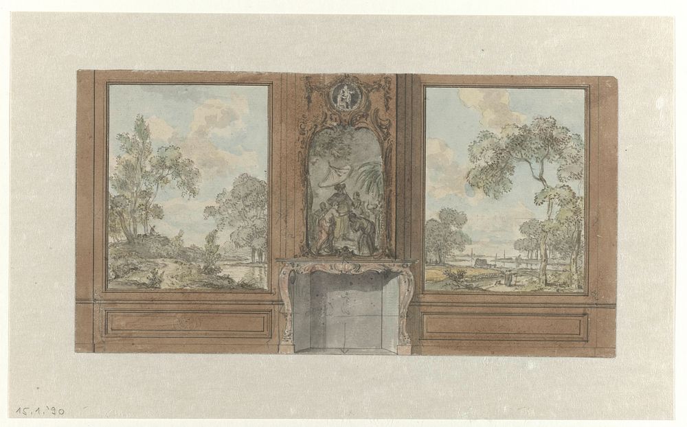 Ontwerp voor kamerwand met schoorsteenstuk van de Doop van de Kamerling (c. 1752 - c. 1819) by Jurriaan Andriessen