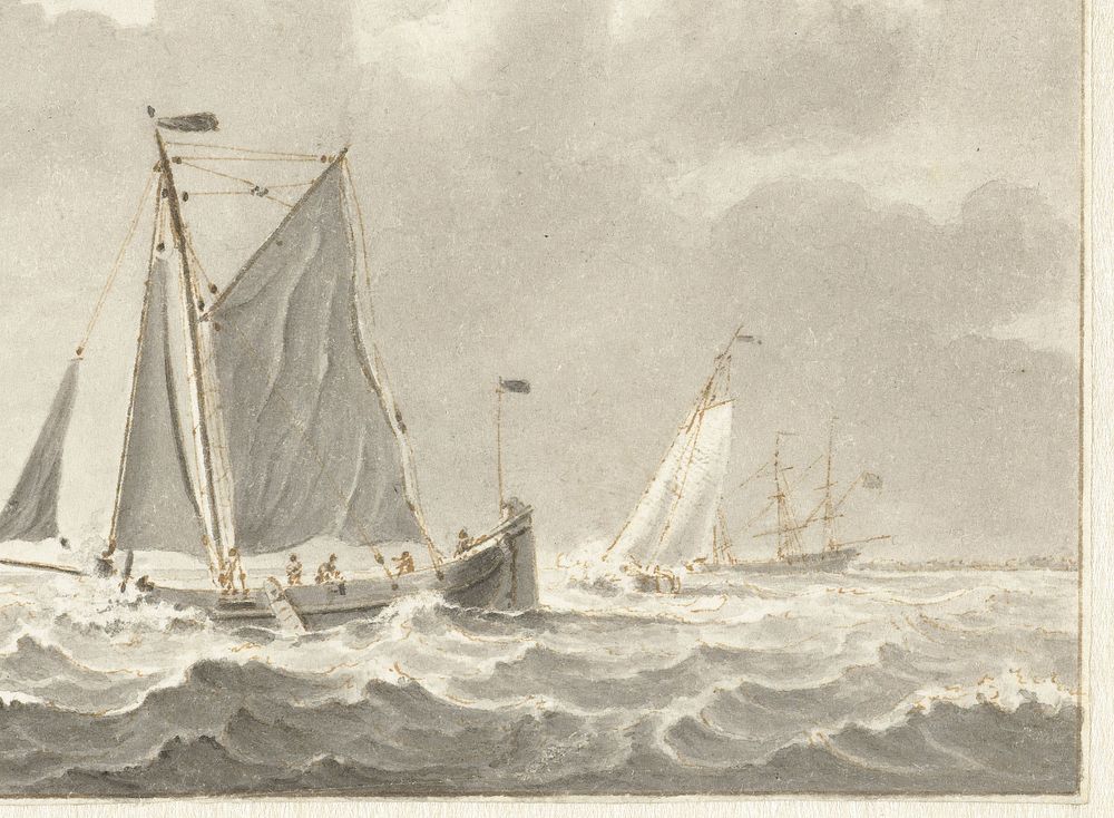 Zeilend vissersschip op zee (1805) by Cornelis Thim
