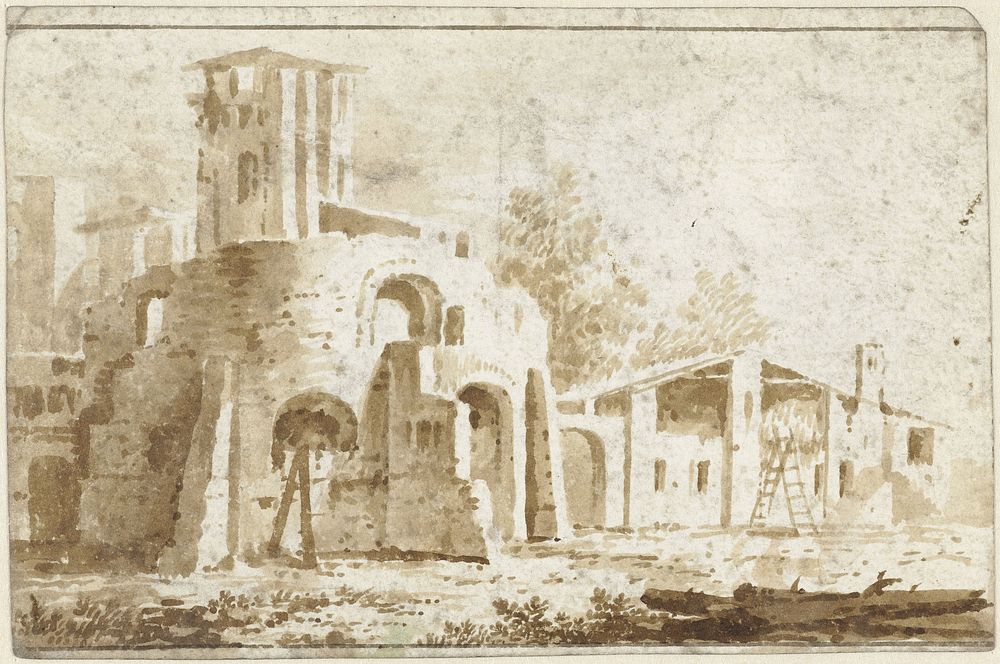 Italiaanse ruïne (1755 - 1825) by Johannes Petrus van Horstok