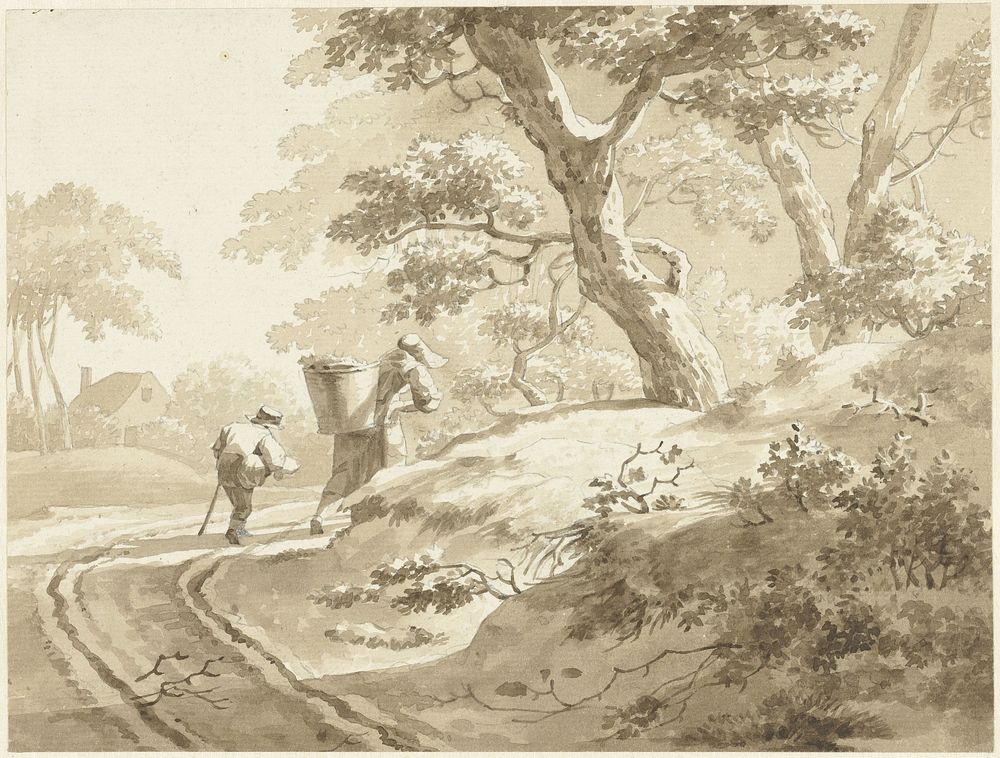 Landschap met vrouw en jongetje op een landweg (1702 - 1765) by Johann Heinrich Keller II