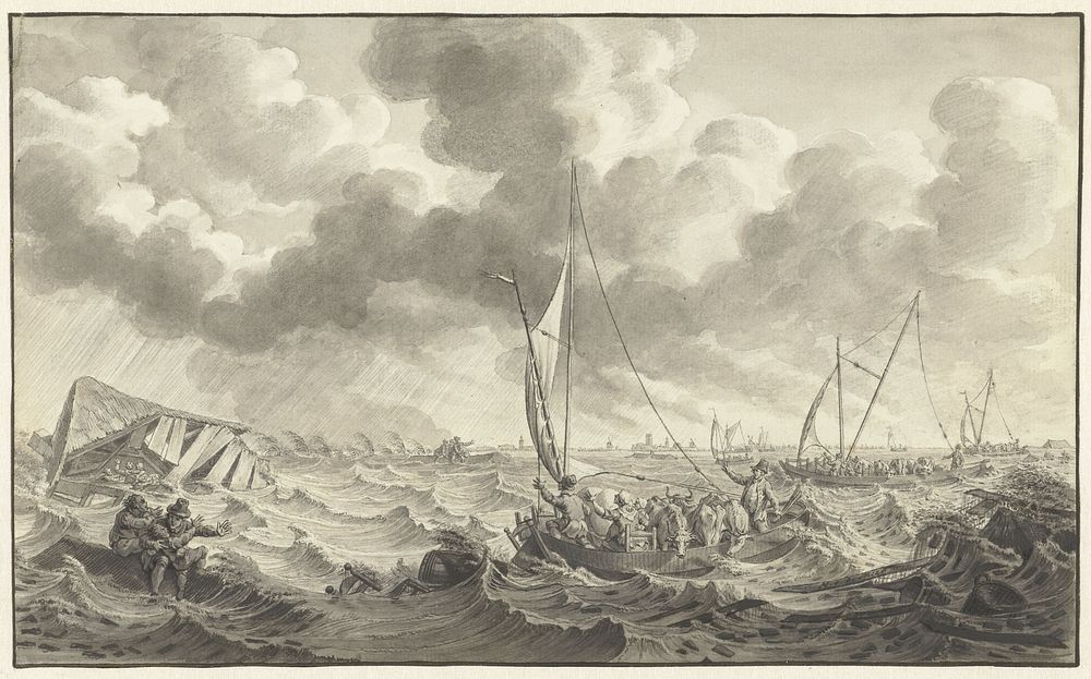 Dijkdoorbraak bij Kampen, 1775 (1775 - 1776) by Noach van der Meer II
