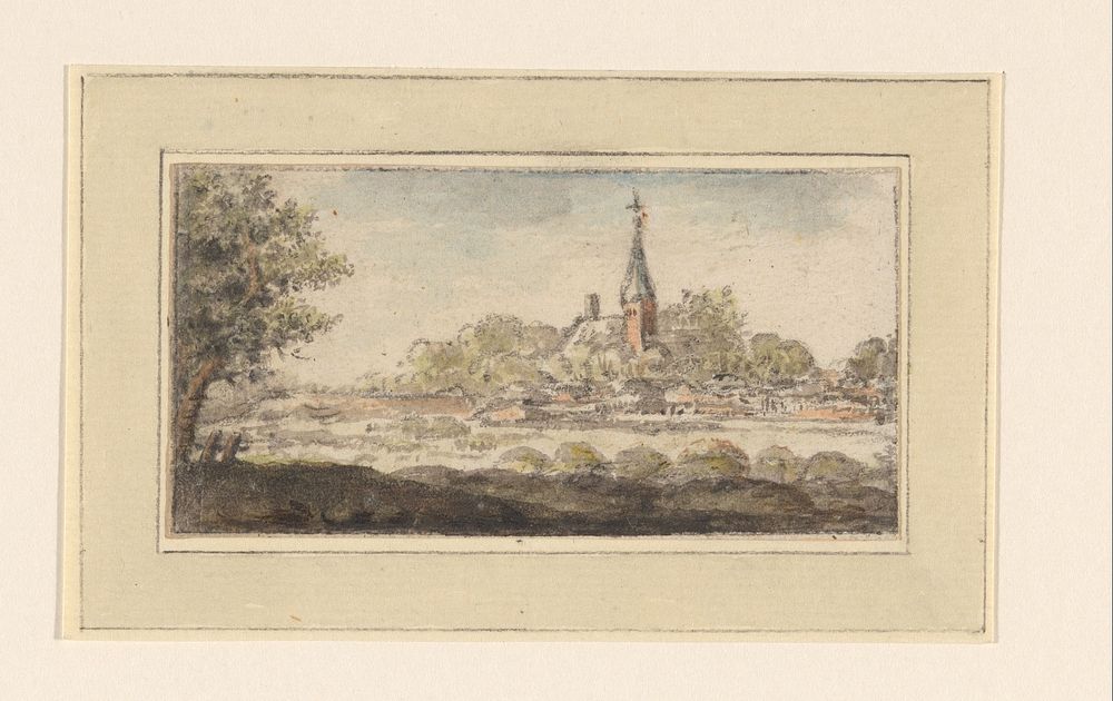 Landschap met dorp (1700 - 1800) by anonymous