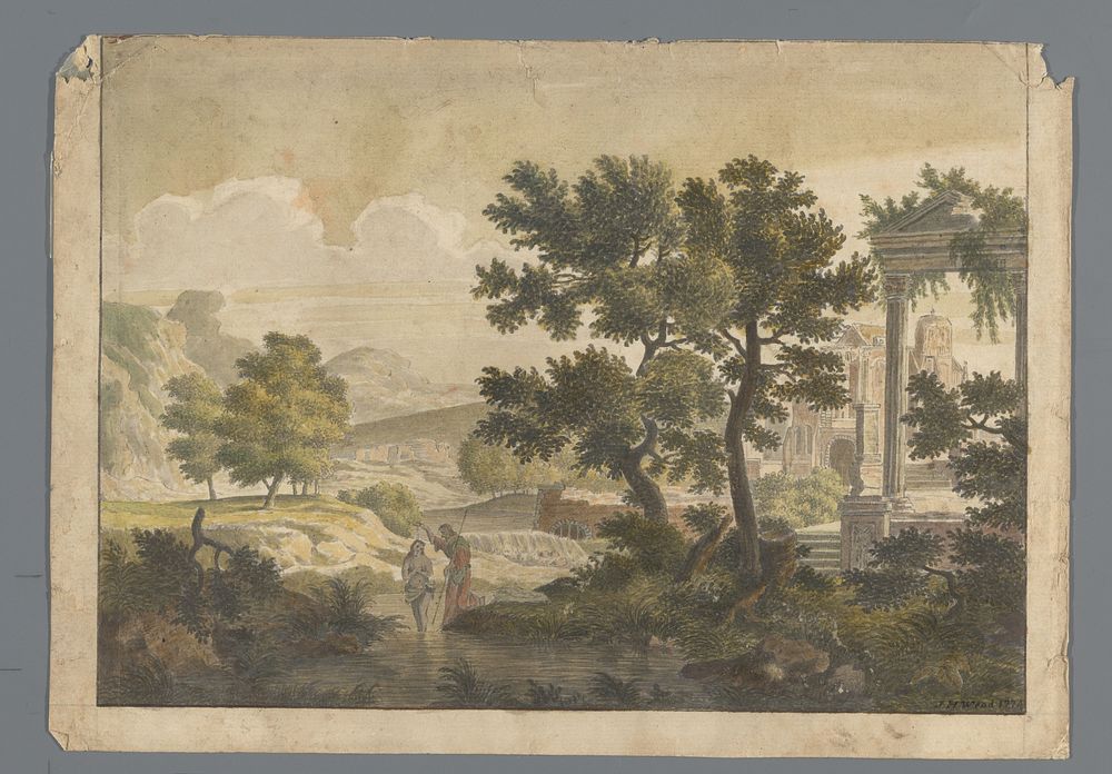 Landschap met de doop van Christus (1774) by J H Wend and anonymous