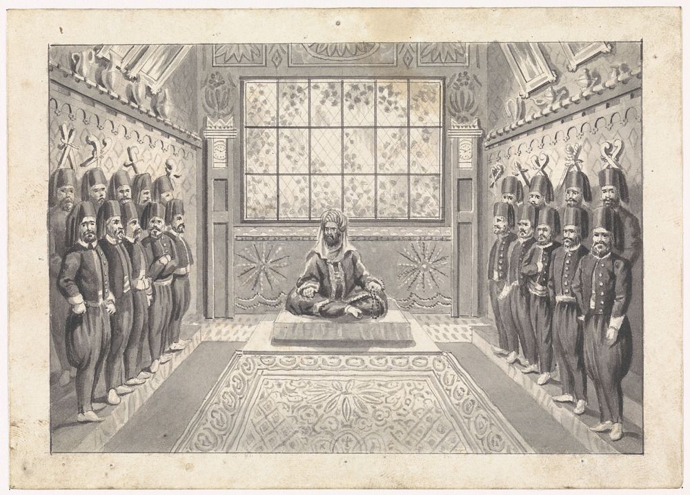 Turkse vorst met zijn wacht in een zaal (c. 1800 - c. 1900) by anonymous and Henricus Wilhelmus Couwenberg