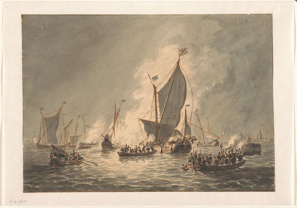 Vernielen en verbranden door de Watergeuzen van de Spaanse schepen bij Den Briel, 1572 (1832) by Hendrik Vettewinkel