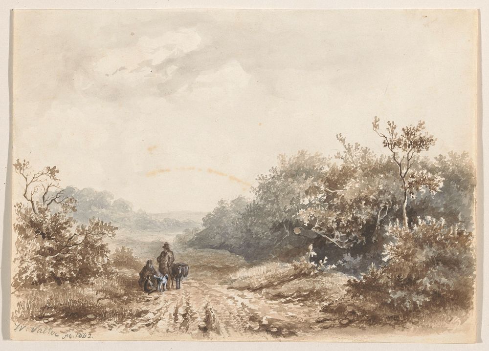 Landschap met een familie, een schaap en een hond (1842) by Willem Valter Pzn