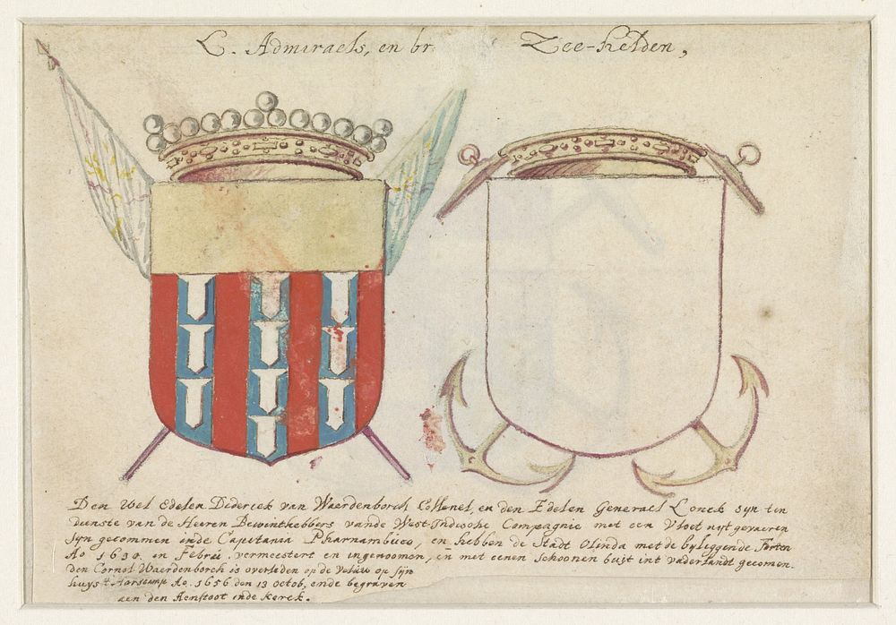 Wapen van Diderick van Waerdenborch en een leeg wapenschild (1656 - 1699) by anonymous