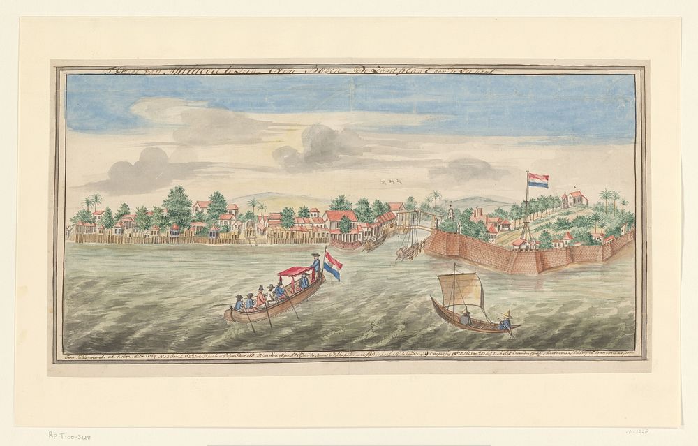 Gezicht op Malakka vanaf zee (1764) by Jan Keldermans